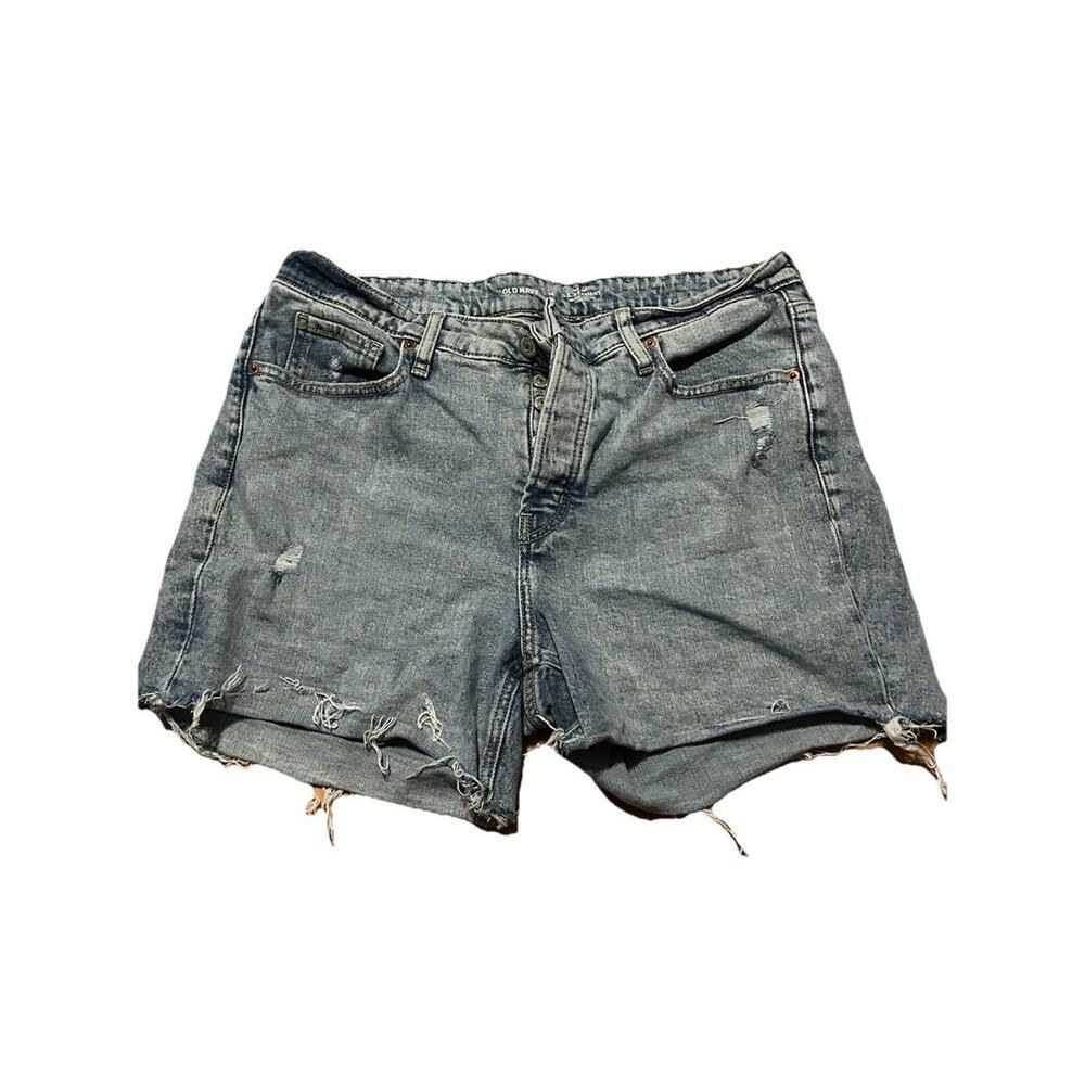 Old Navy Women Denim Shorts 14 Light Blue Distressed High-Rise OG Straight Fit